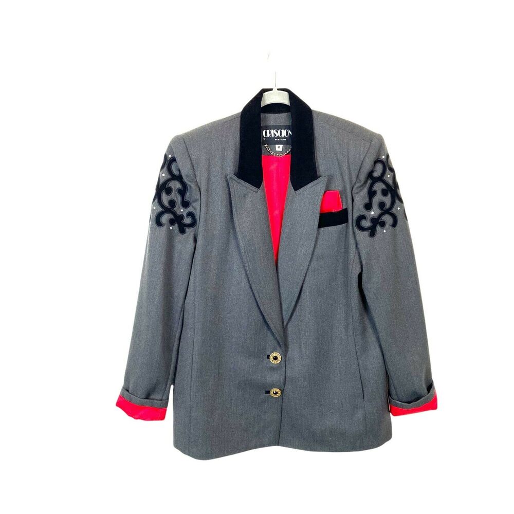 Annie Potts Blazer Vintage Criscione Women's Gray Wool Long Sleeve 1980s SZ M